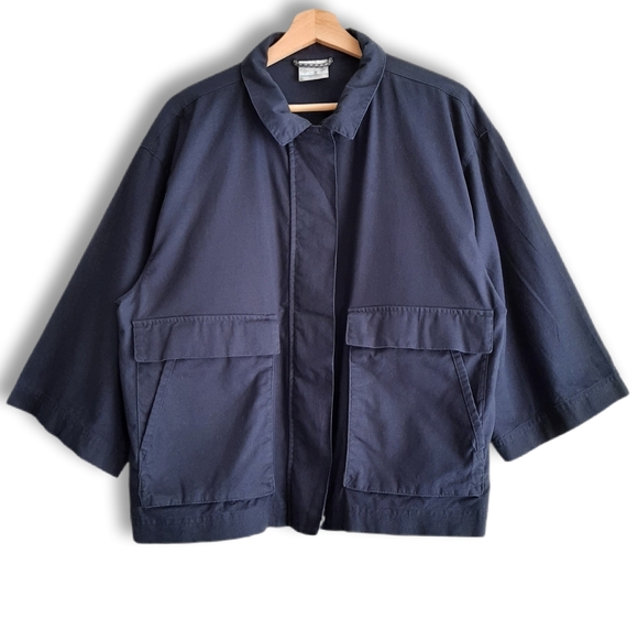 Columbia Jackets & Blazers - COLUMBIA 100% Organic Cotton Canvas Utility Jacket Zip-Up Navy Blue Women's Sz M